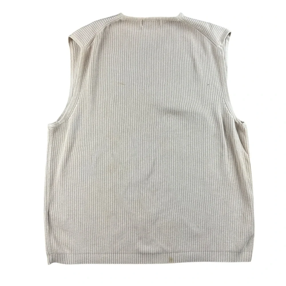 Eddie Bauer Sweater Vest Men M Cream Beige‎ 100% Mercerized Cotton Ribbed V-Neck